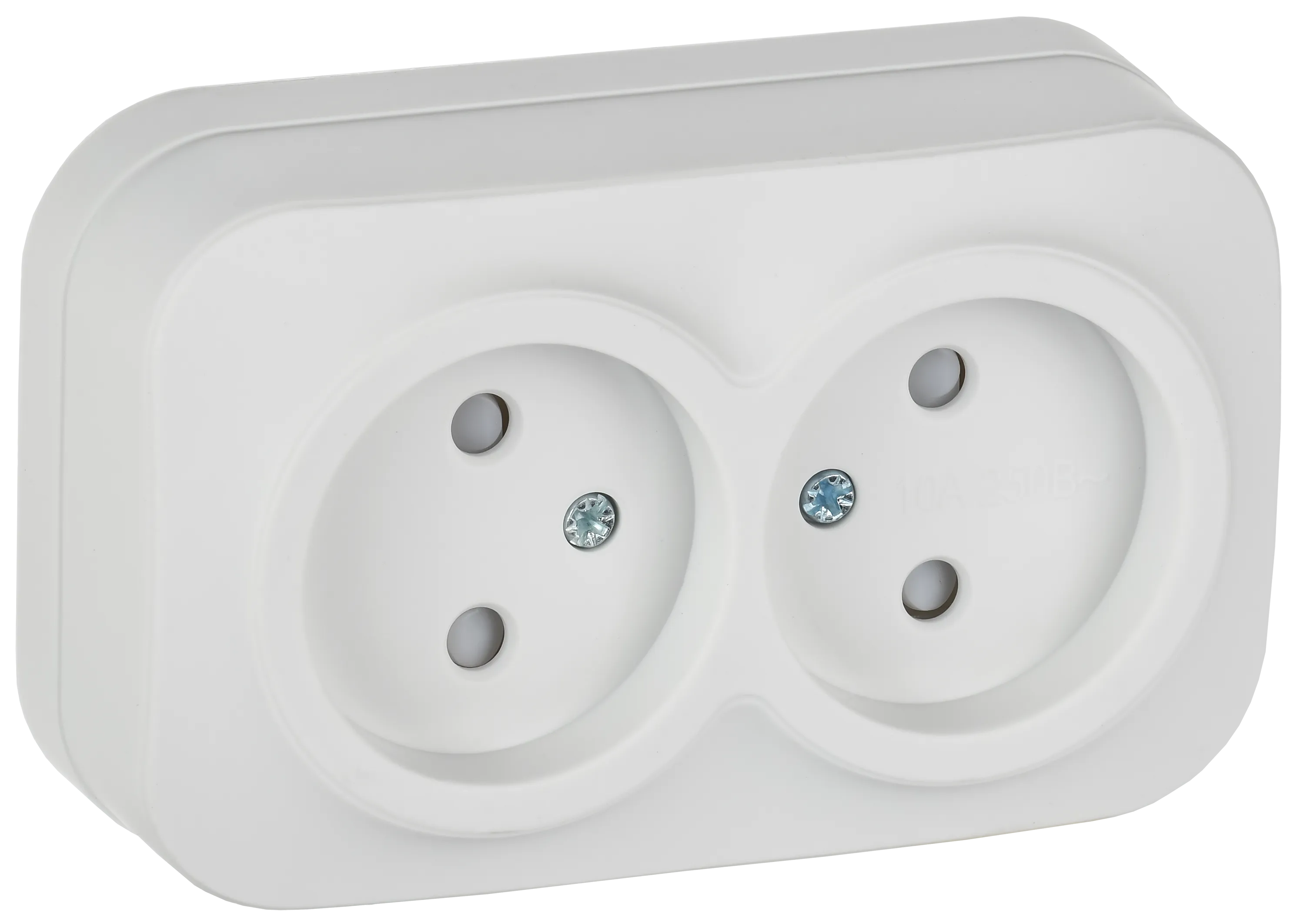 GLORY Розетка 2-местная для открытой установки без заземления с защитными шторками 10А РСш22-2-ХБм белый матовый IEK