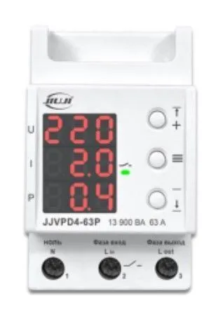 Однофазное реле напряжения и тока с дисплеем 63А (ввод снизу)