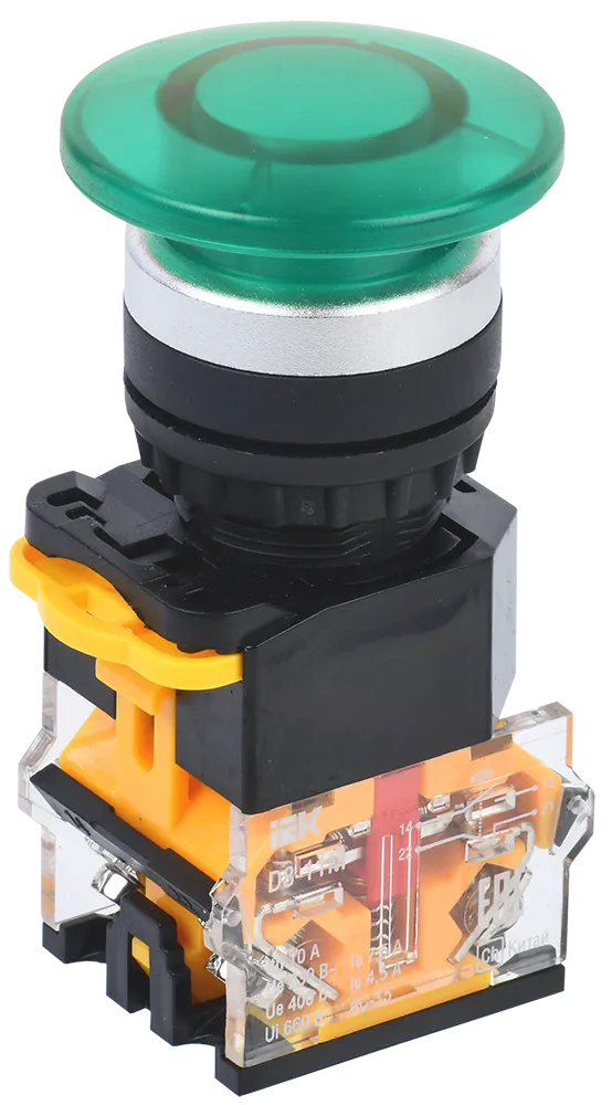 Кнопка D8-11M "Грибок" d=22мм 1з+1р зеленая IEK