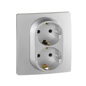 ETIKA Розетка 2-местная с заземлением без защитных шторок 16А в сборе алюминий 672423