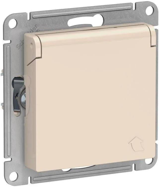 Розетка 1-м СП AtlasDesign 16А IP20 с заземл. защ. шторки с крышкой механизм беж. SE ATN000246