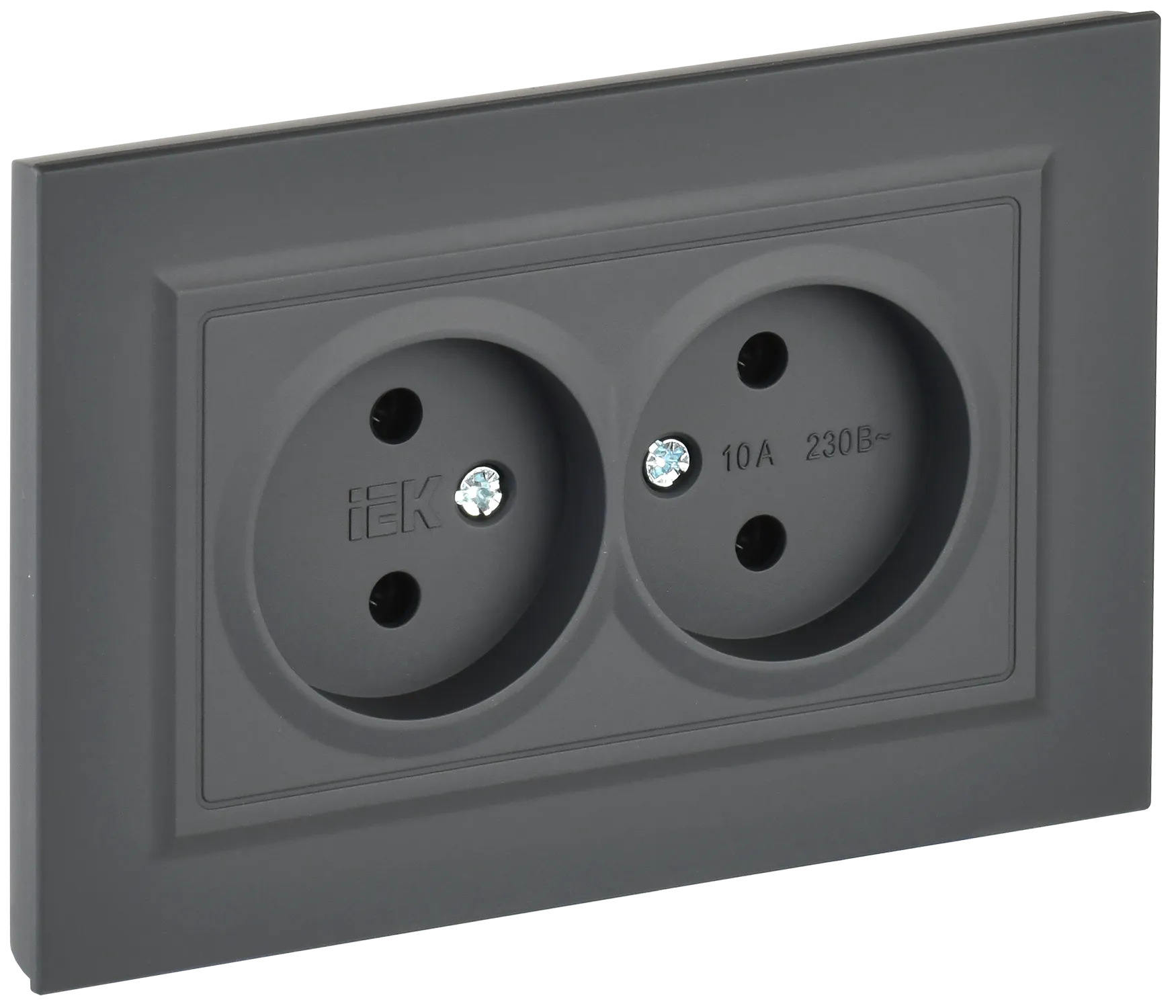 BRITE Розетка 2-местная без заземления без защитных шторок 10А в сборе РС12-2-БрГ графит IEK BR-R20-10-K53-F