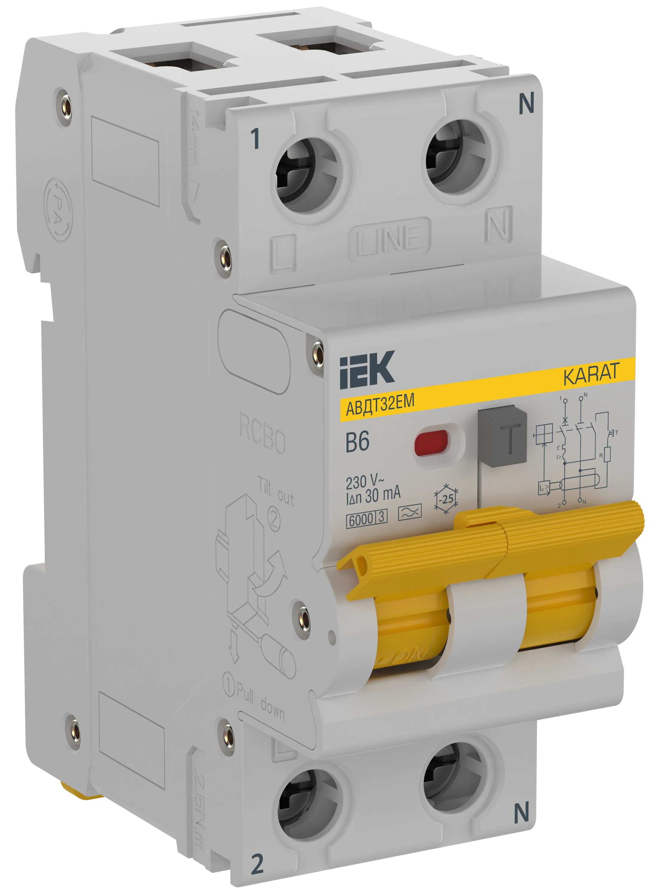 KARAT Автоматический выключатель дифференциального тока АВДТ32EM 1P+N B6 30мА тип A IEK