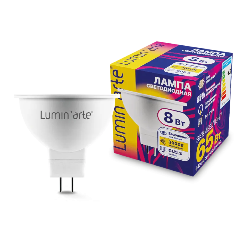 Светодиодная лампа Luminarte LSTD-MR16-8W3KGU5.3 8Вт 3000K GU5.3 LSTD-MR16-8W3KGU5.3