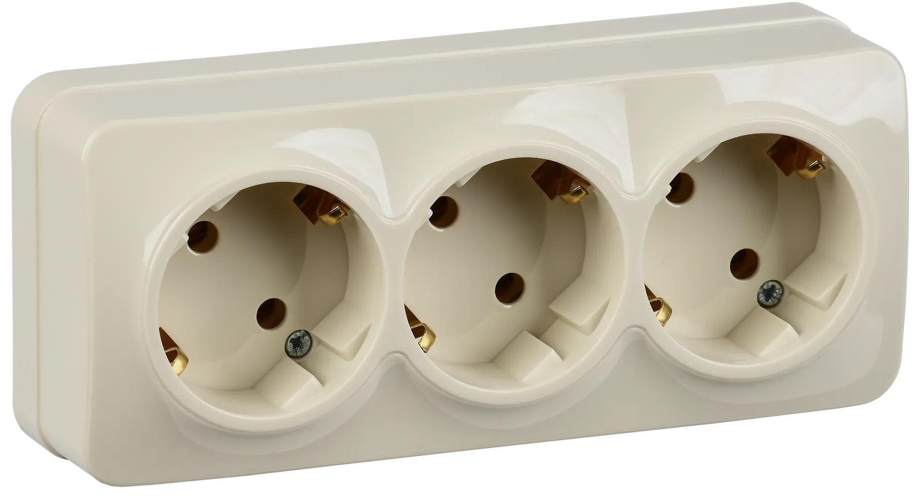 GLORY Розетка 3-местная для открытой установки с заземлением без защитных шторок 16А РС23-3-ХК кремовый IEK ERH31-K33-16