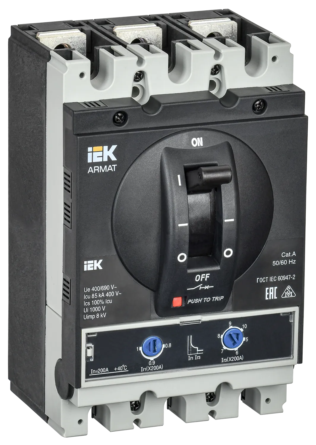 ARMAT Автоматический выключатель в литом корпусе 3P типоразмер G 85кА 200А расцепитель термомагнитный регулируемый IEK AR-MCCB-3G-085-0200A-ATUC
