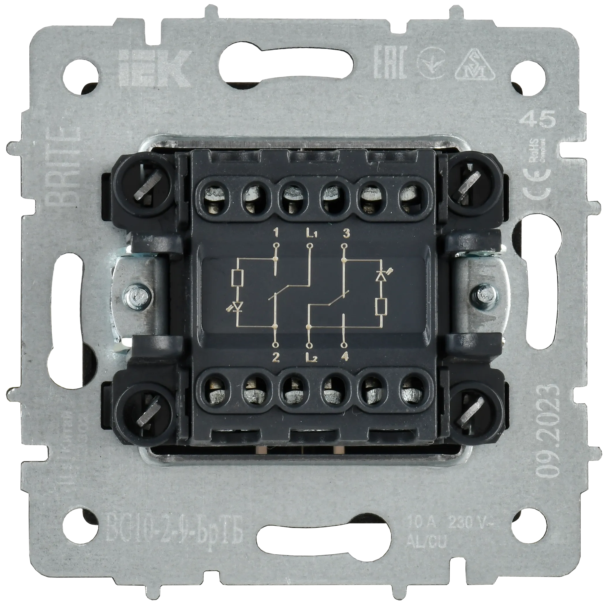 BRITE Выключатель 2-клавишный с индикацией для отелей 10А ВС10-2-9-БрТБ темная бронза IEK - Фото 4