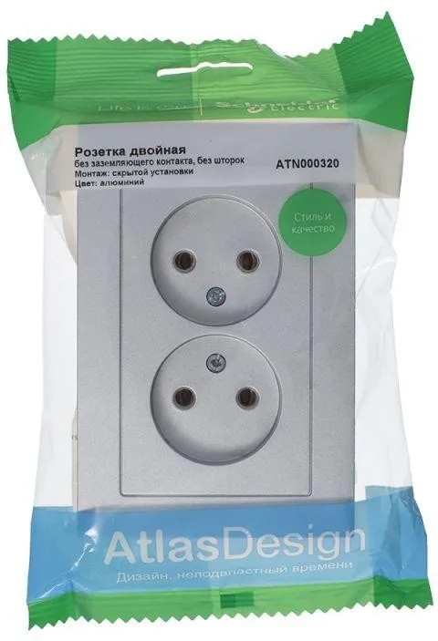Розетка 2-м СП AtlasDesign 16А IP20 без заземл. в сборе алюм. SE ATN000320 - Фото 2