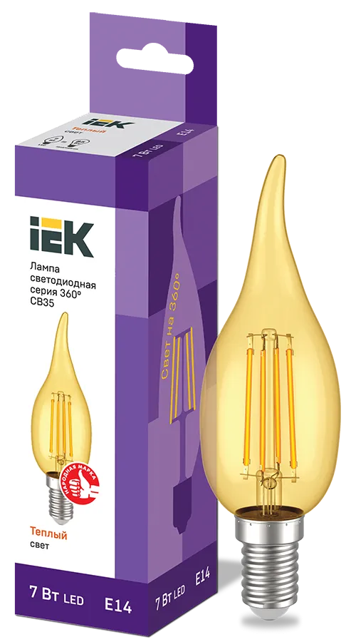 Лампа светодиодная CВ35 свеча на ветру золото 7Вт 230В 2700К E14 серия 360° IEK LLF-CB35-7-230-30-E14-CLG