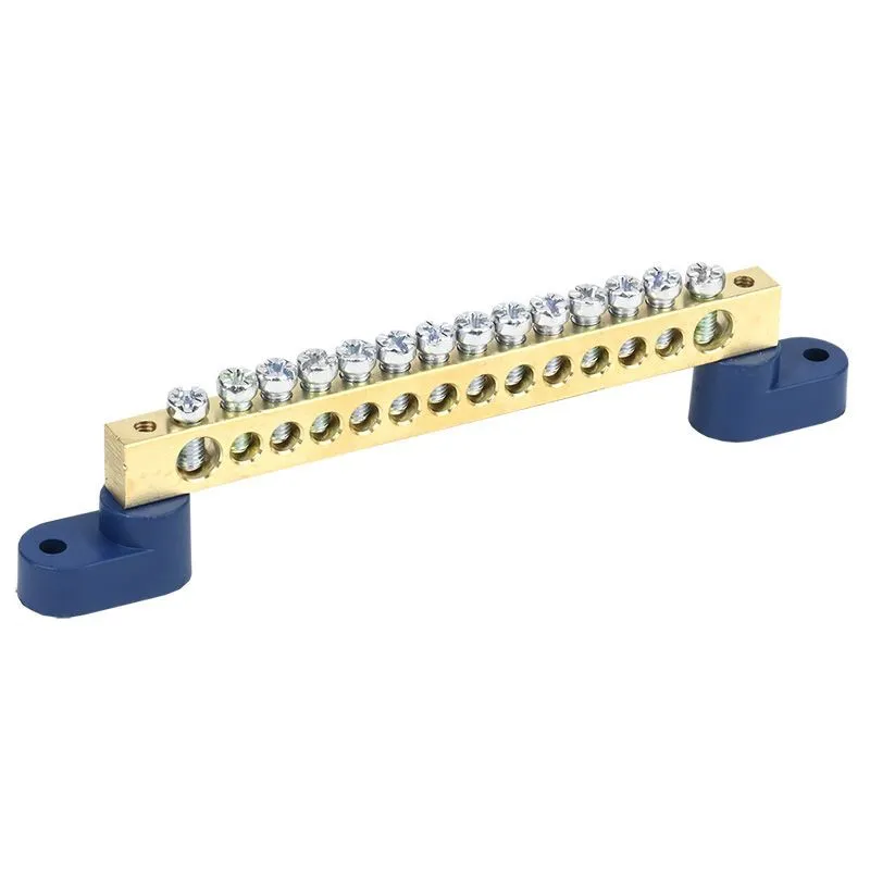 Шина «N» нулевая 8х12мм на двух угловых синих изоляторах 14 групп REXANT 11-2336