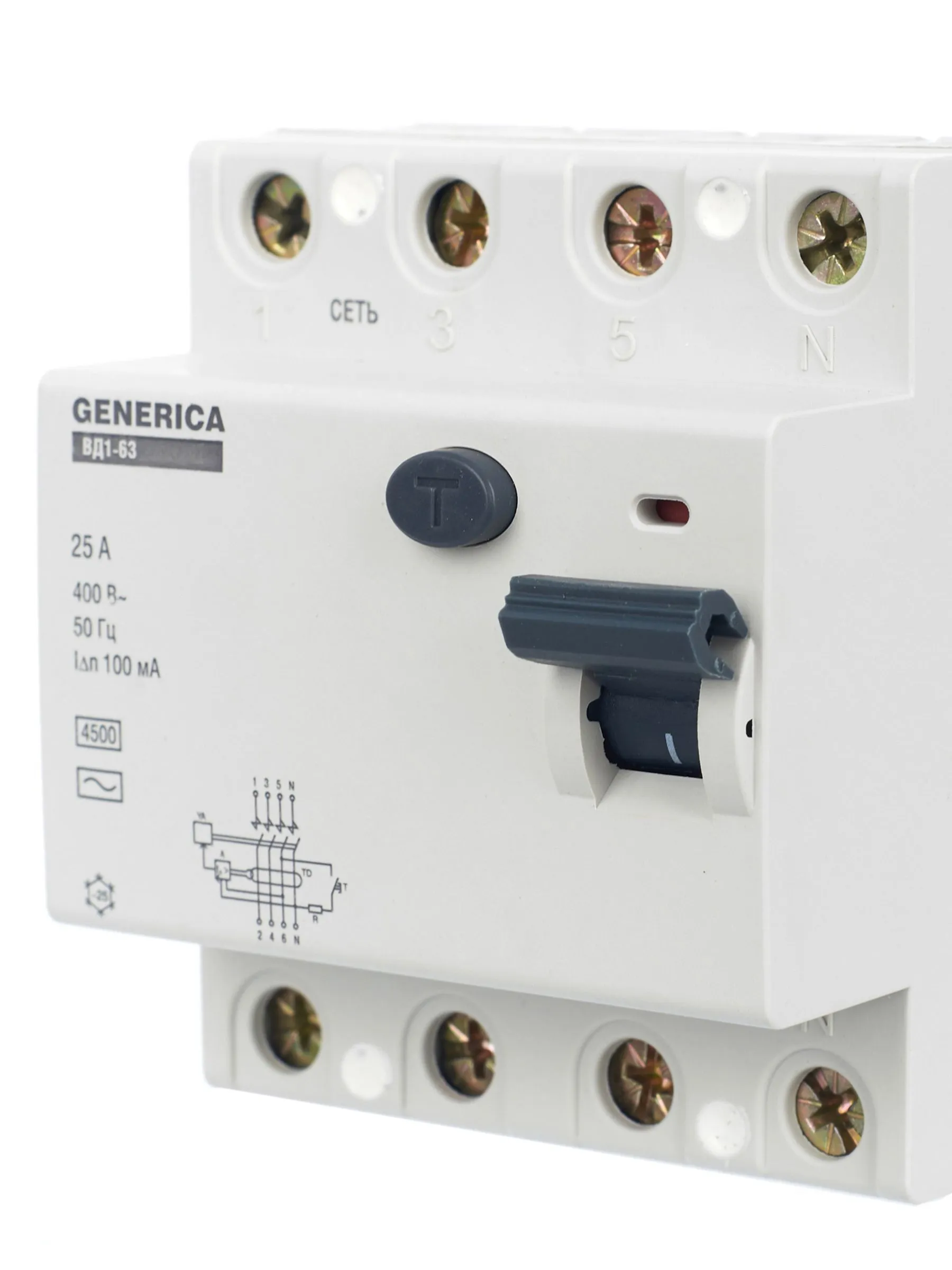 Выключатель дифференциальный (УЗО) ВД1-63 4Р 25А 100мА GENERICA - Фото 7
