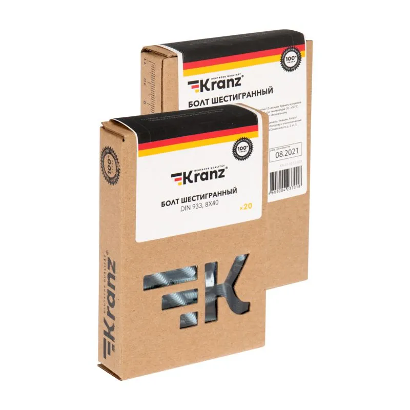 Болт шестигранный DIN 933, 8х40 короб (20 шт/уп) KRANZ - Фото 3