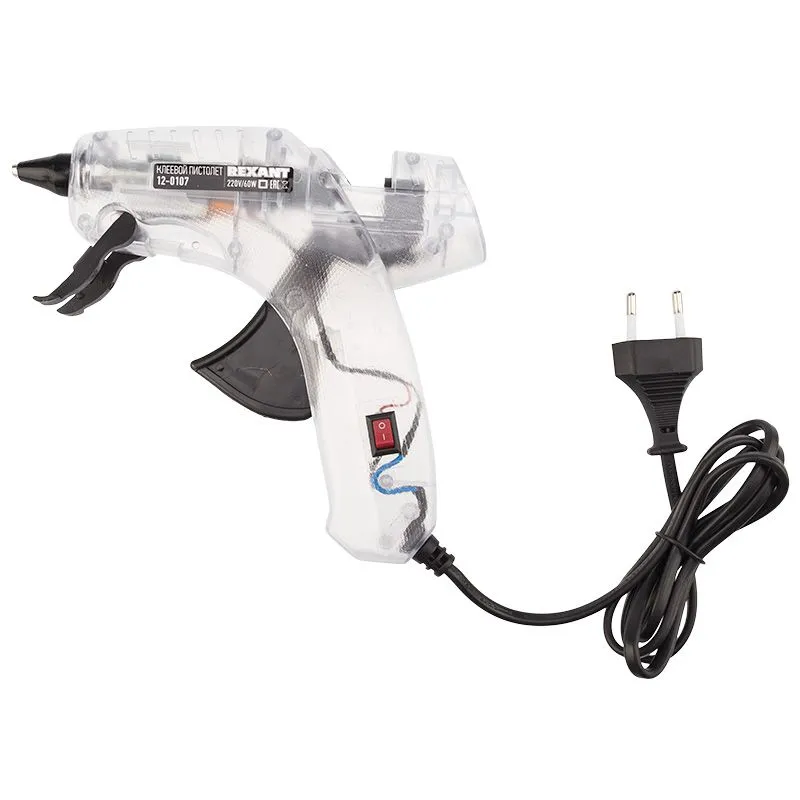 Пистолет клеевой, 60Вт, Ø11мм, ПРОЗРАЧНЫЙ корпус, с кнопкой, блистер REXANT - Фото 4