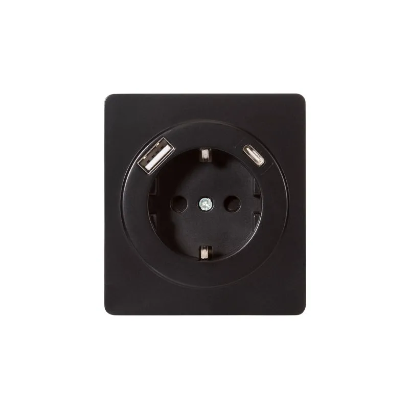 Розетка ROUND 1-ая с/з с/у з/ш 16А с USB A+C быстрой зарядки 5В/3А оникс KRANZ