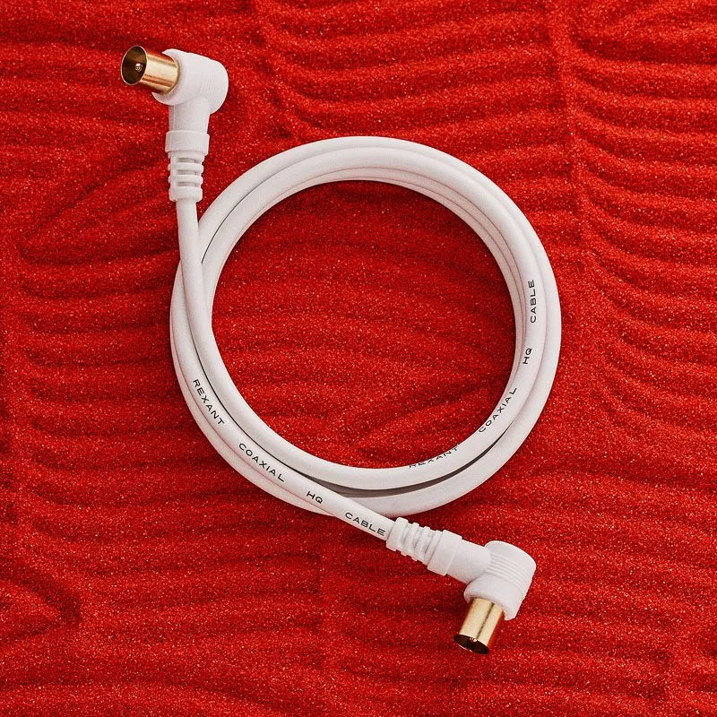 Шнур ТВ штекер - ТВ штекер, угловой, 1,5м, белый REXANT - Фото 2