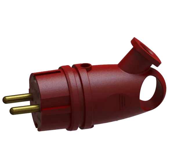 Вилка переносная угловая с кольцом каучук В 16-003 (красный) с заземлением