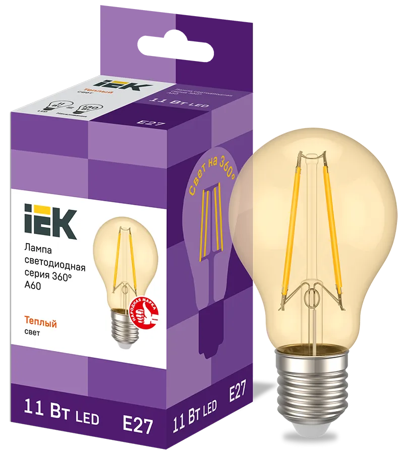 Лампа светодиодная A60 груша золото 11Вт 230В 2700К E27 серия 360° IEK LLF-A60-11-230-30-E27-CLG
