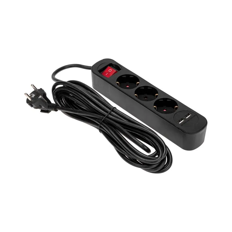 Удлинитель STANDARD 3 гнезда, 5м, 3х1,0мм², с/з, с выключателем, 2 USB, черный REXANT - Фото 2