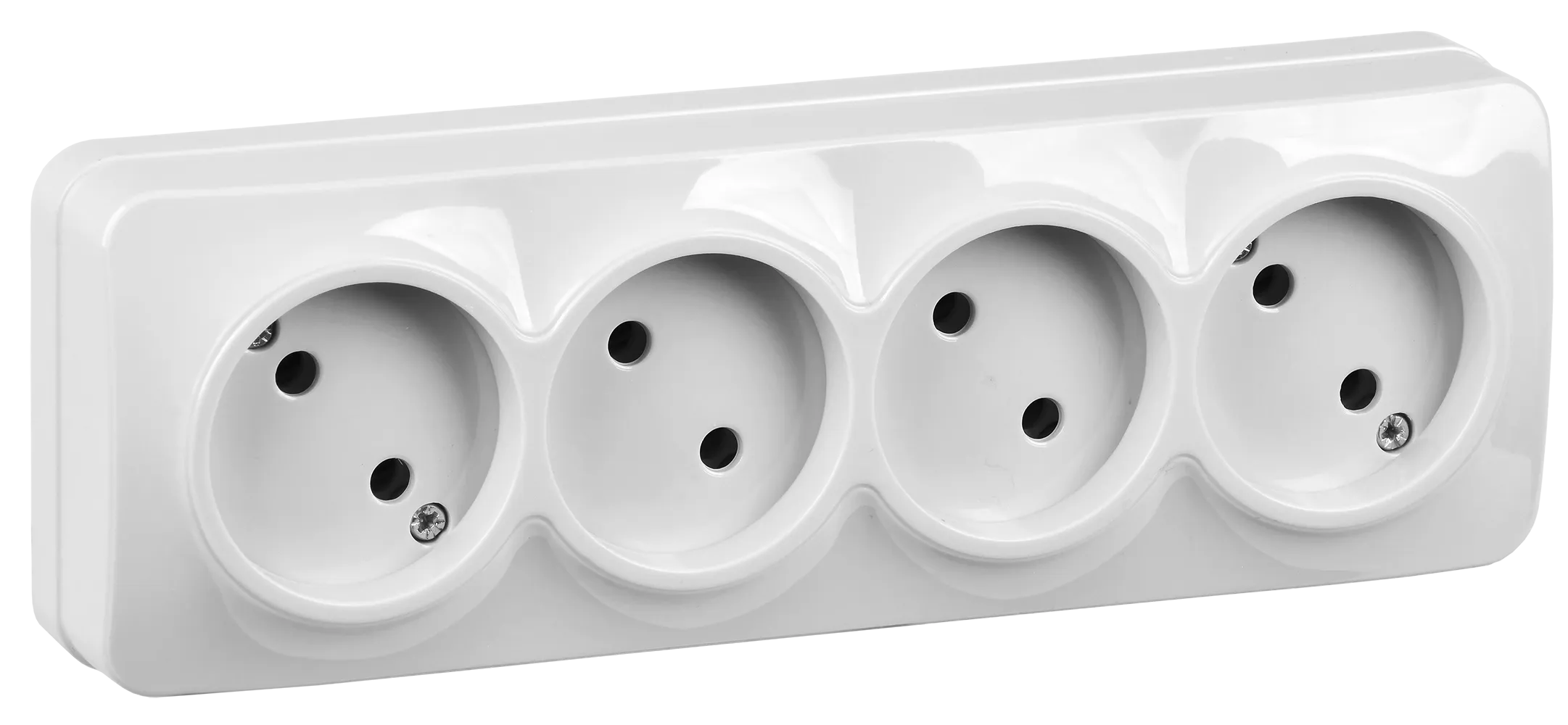 GLORY Розетка 4-местная для открытой установки без заземления без защитных шторок 10А РС24-2-ХБ белый IEK