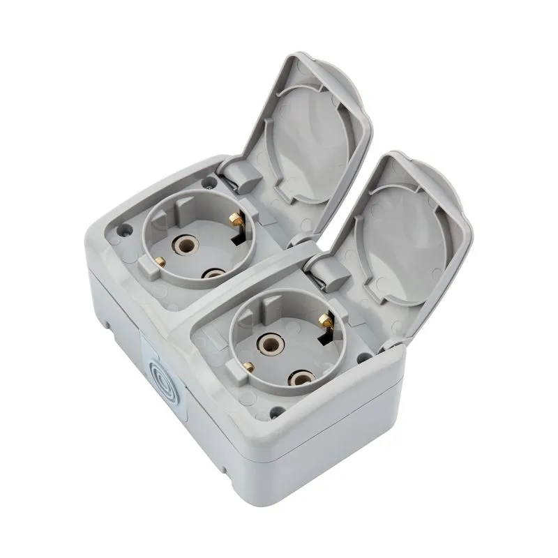 Блок горизонтальный 2 розетки (керамика) Mini OG IP54 с/з, о/у, серый KRANZ - Фото 2