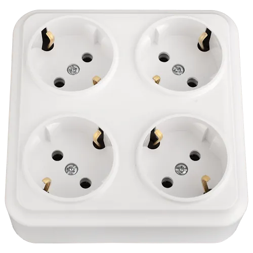 Розетка штепсельная четырехместная для открытой установки с заземляющим контактом квадратная РА16-01