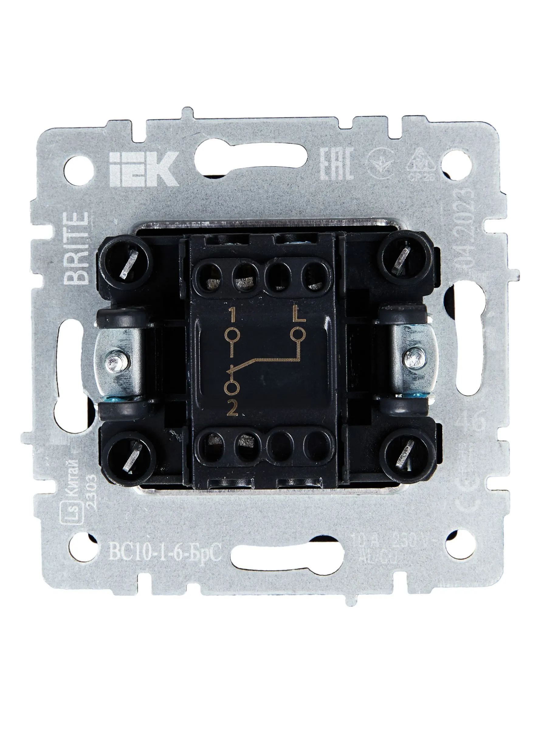 BRITE Выключатель 1-клавишный проходной 10А ВС10-1-6-БрС сталь IEK - Фото 4