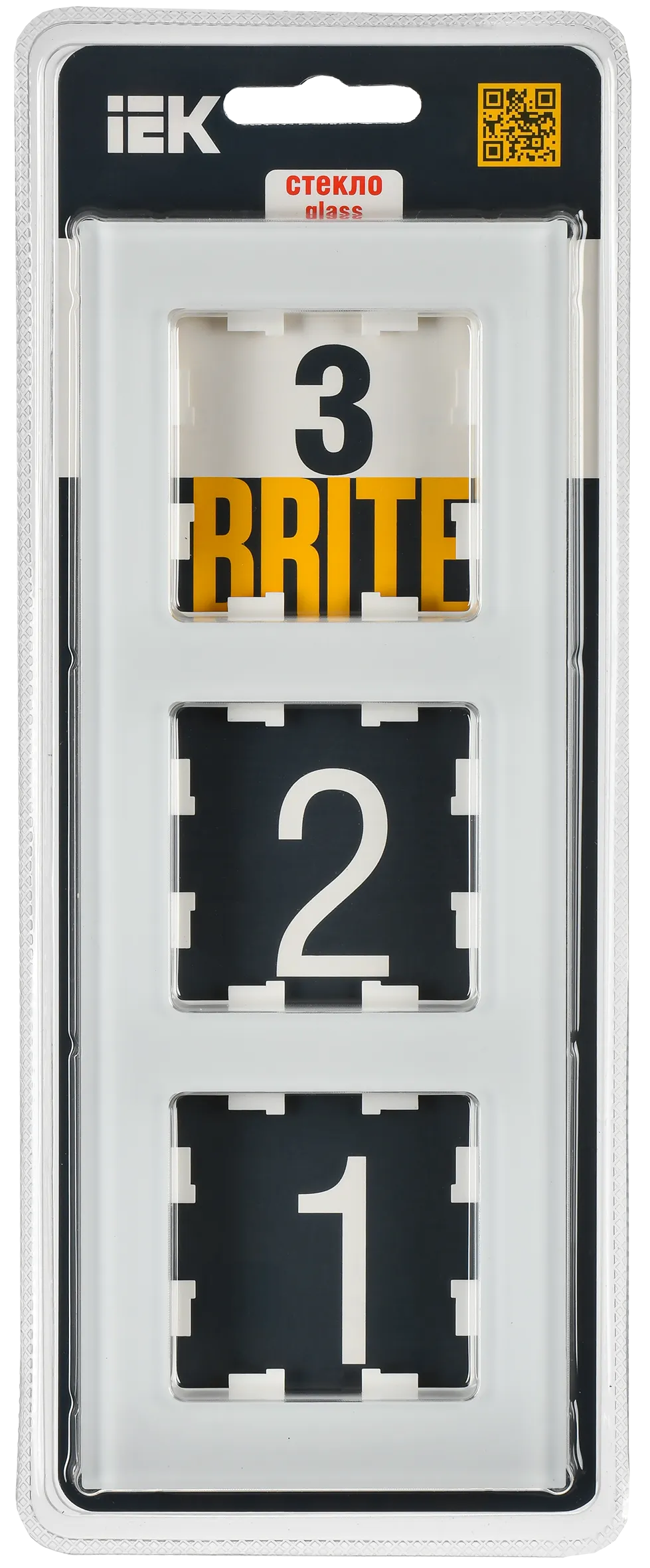BRITE Рамка 3-местная РУ-3-2-Бр стекло белый матовый IEK - Фото 2