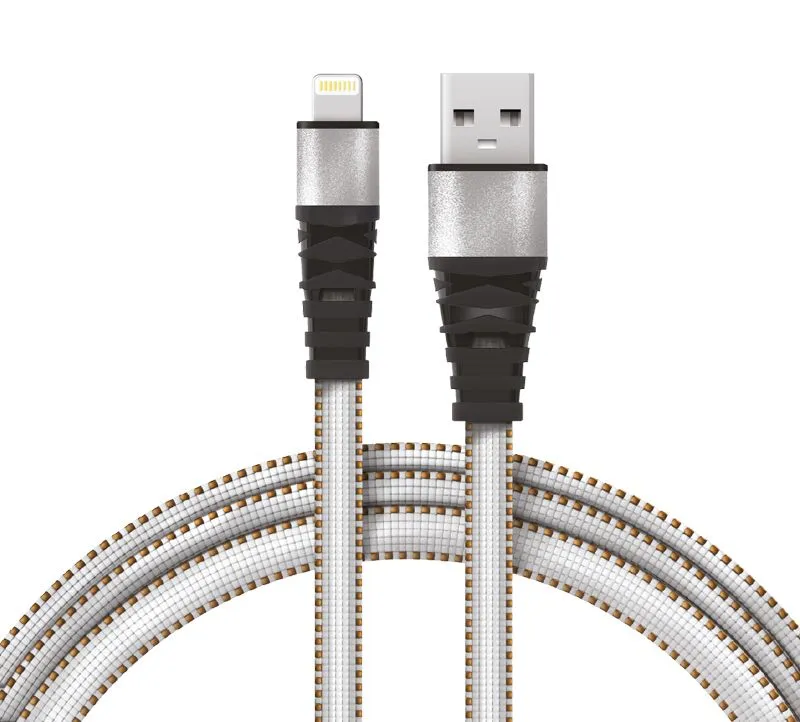 Кабель USB-A – Lightning для Apple, 2,4A, 1м, в белой нейлоновой оплетке, плоский REXANT