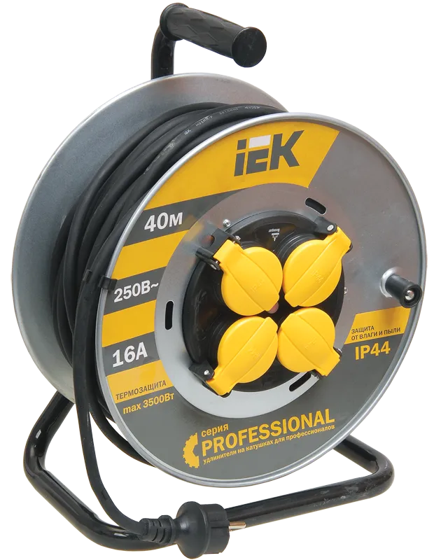 Катушка УК40 4 места IP44 с заземлением с термозащитой КГ 3х1,5мм2 на металлическом барабане "Professional" 40м IEK