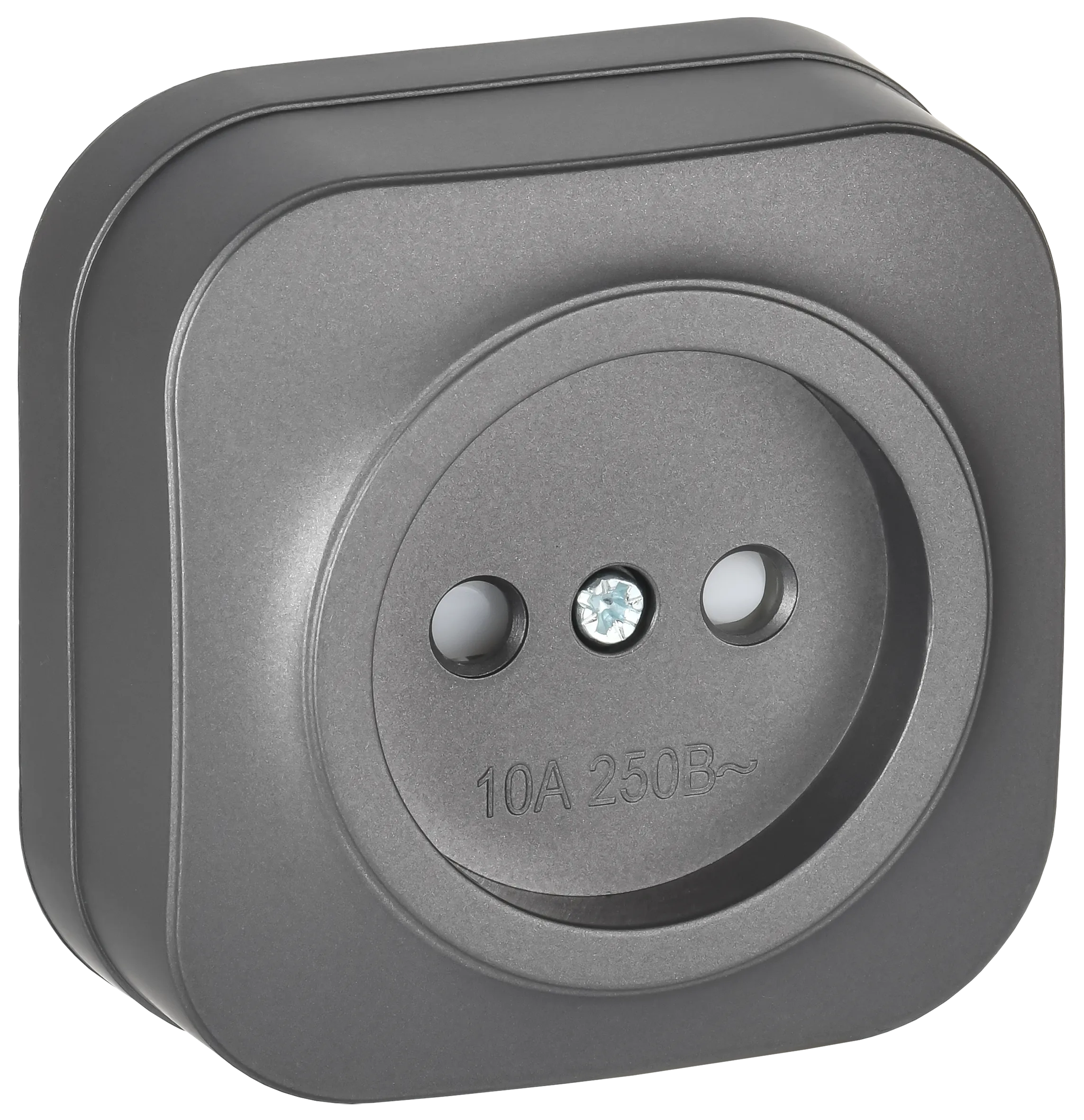 GLORY Розетка 1-местная для открытой установки без заземления с защитными шторками 10А РСш20-2-ХСм сталь матовый IEK