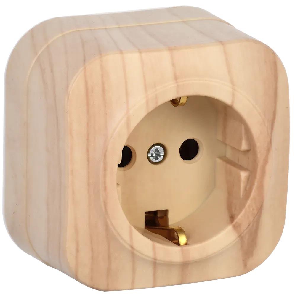 GLORY Розетка 1-местная для открытой установки с заземлением без защитных шторок 16А РС20-3-ХС сосна IEK ERH11-K34-16