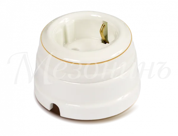 Розетка ретро фарфоровая двухполюсная с з/к,  в компл с подъемной рамкой 16А 250В, цвет - белый 