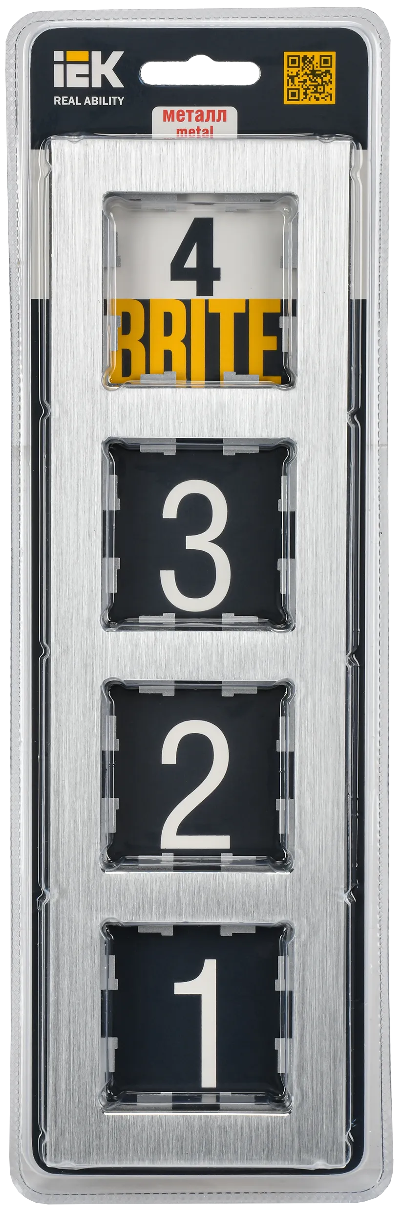 BRITE Рамка 4 -местная РУ-4-1-БрА металл алюминий IEK - Фото 2