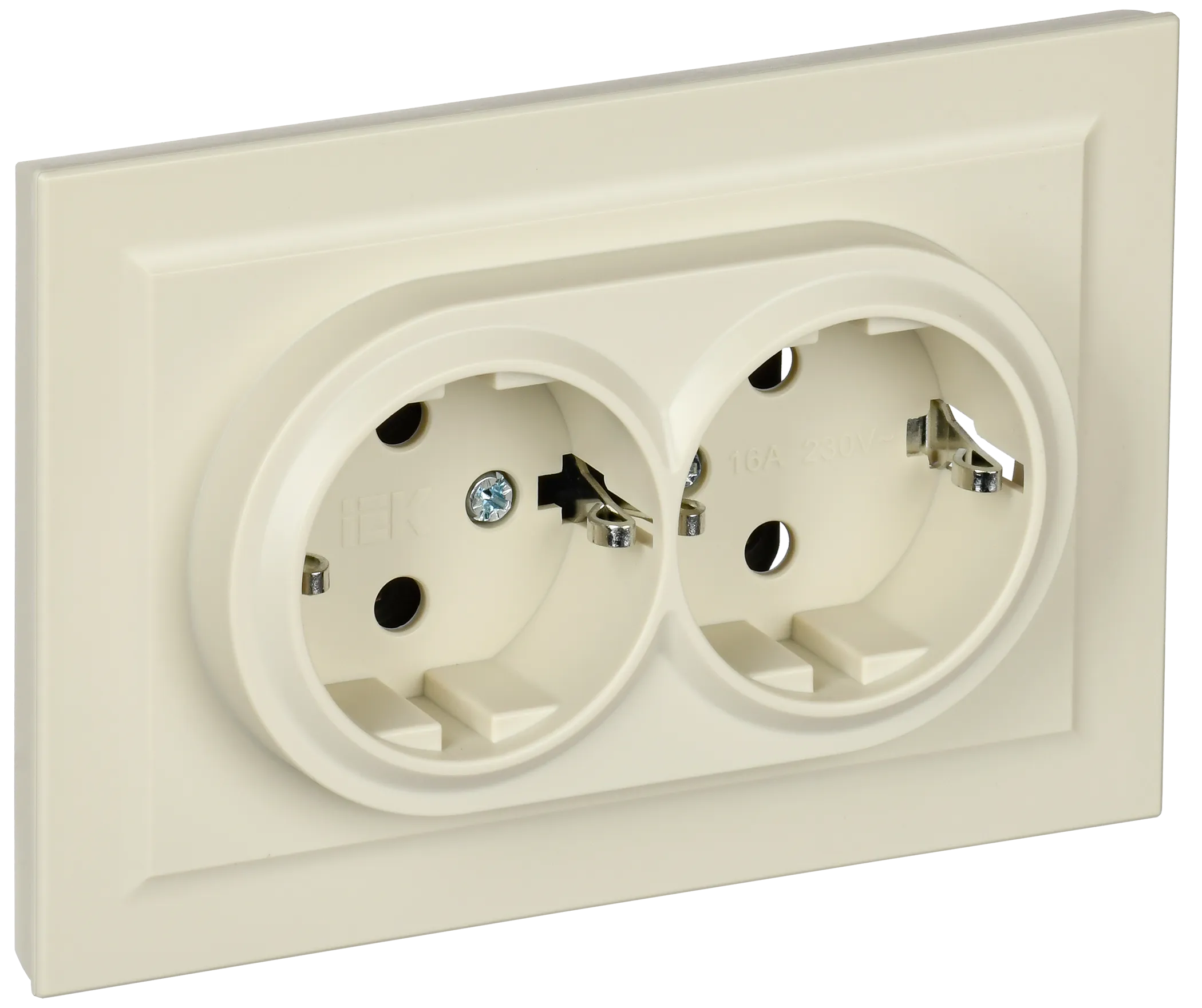 BRITE Розетка 2-местная с заземлением без защитных шторок 16А в сборе РС12-3-БрКр бежевый IEK BR-R21-16-K10-F