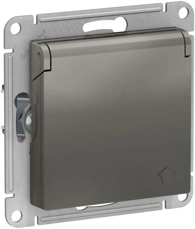 Розетка 1-м СП AtlasDesign 16А IP20 с заземл. защ. шторки с крышкой механизм сталь SE ATN000946