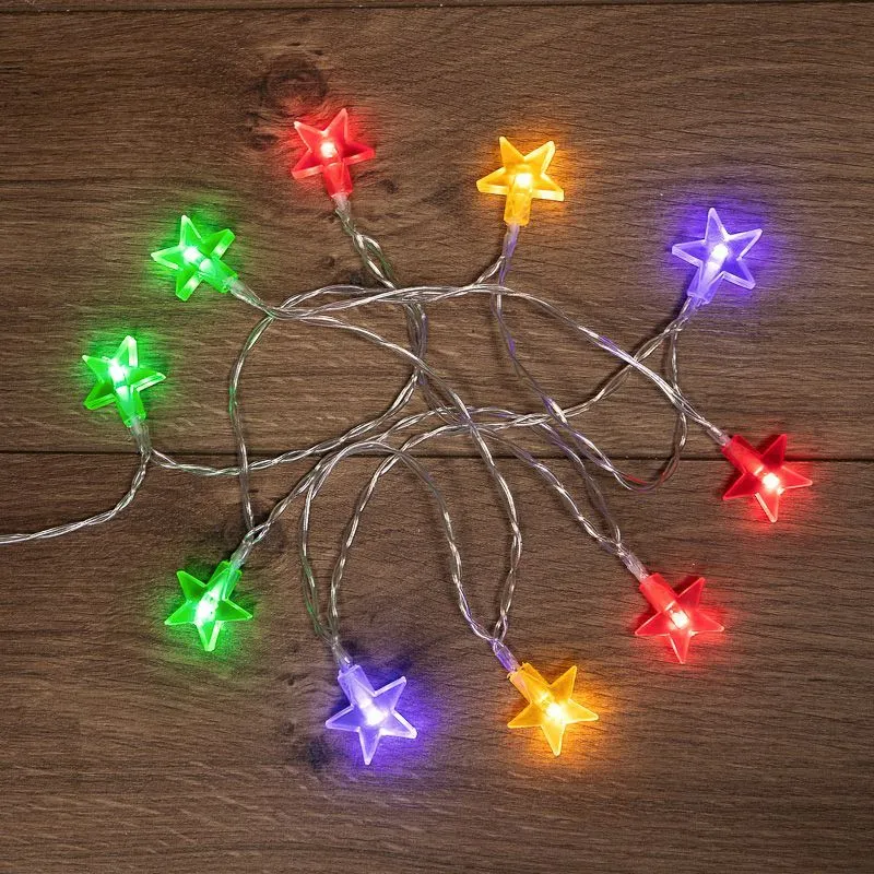 Гирлянда светодиодная Звездочки 1,5 м, 10 LED, прозрачный ПВХ, цвет свечения мультиколор, 2 х АА (батарейки не в комплекте) NEON-NIGHT 303-090