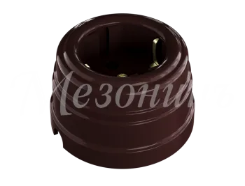 Розетка ретро пластиковая, двухполюсная, с заземляющим контактом, IP20, цвет - коричневый