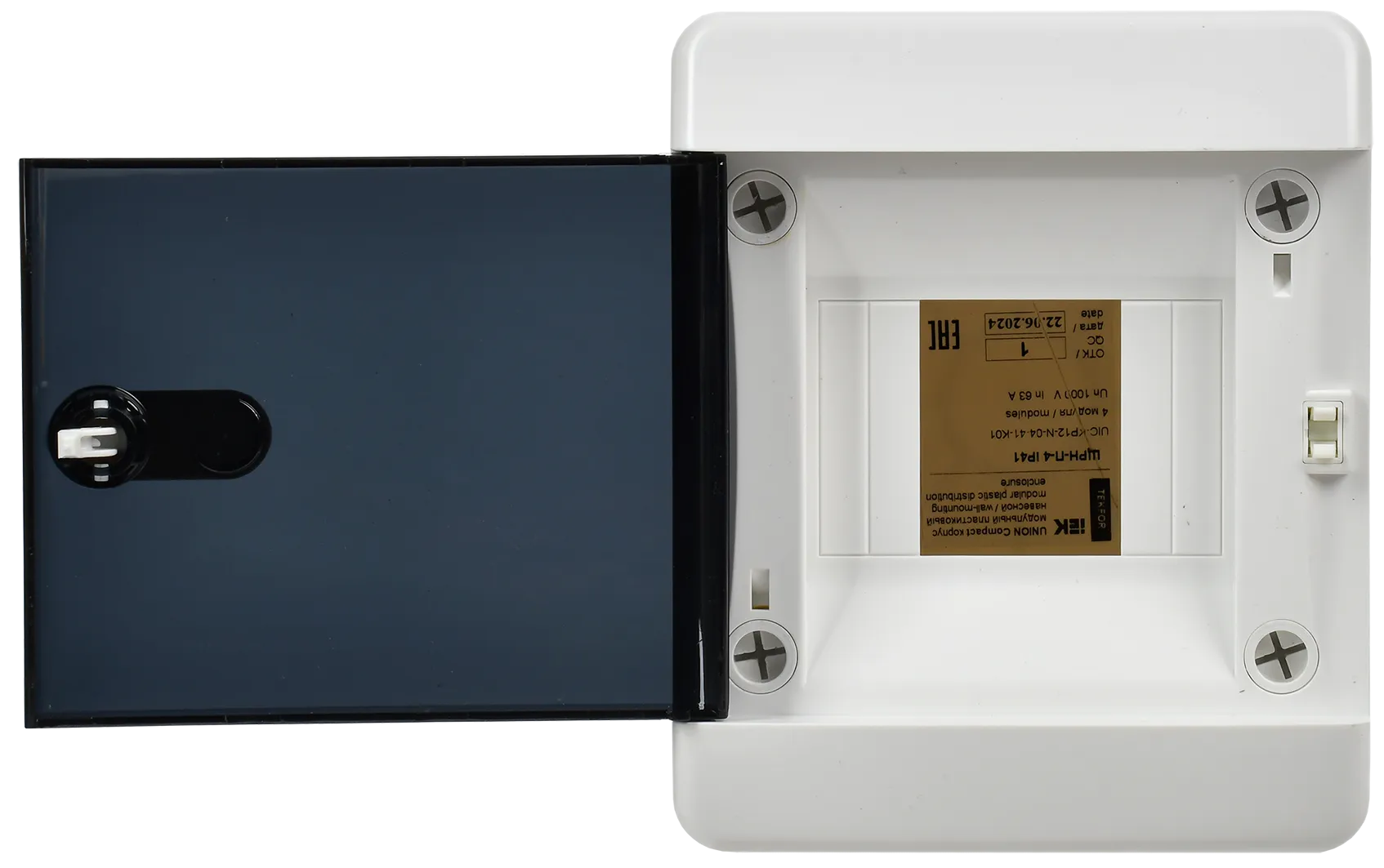 UNION Compact Корпус пластиковый БЕЛЫЙ ЩРН-П-4, IP41 черная прозрачная дверь IEK - Фото 6