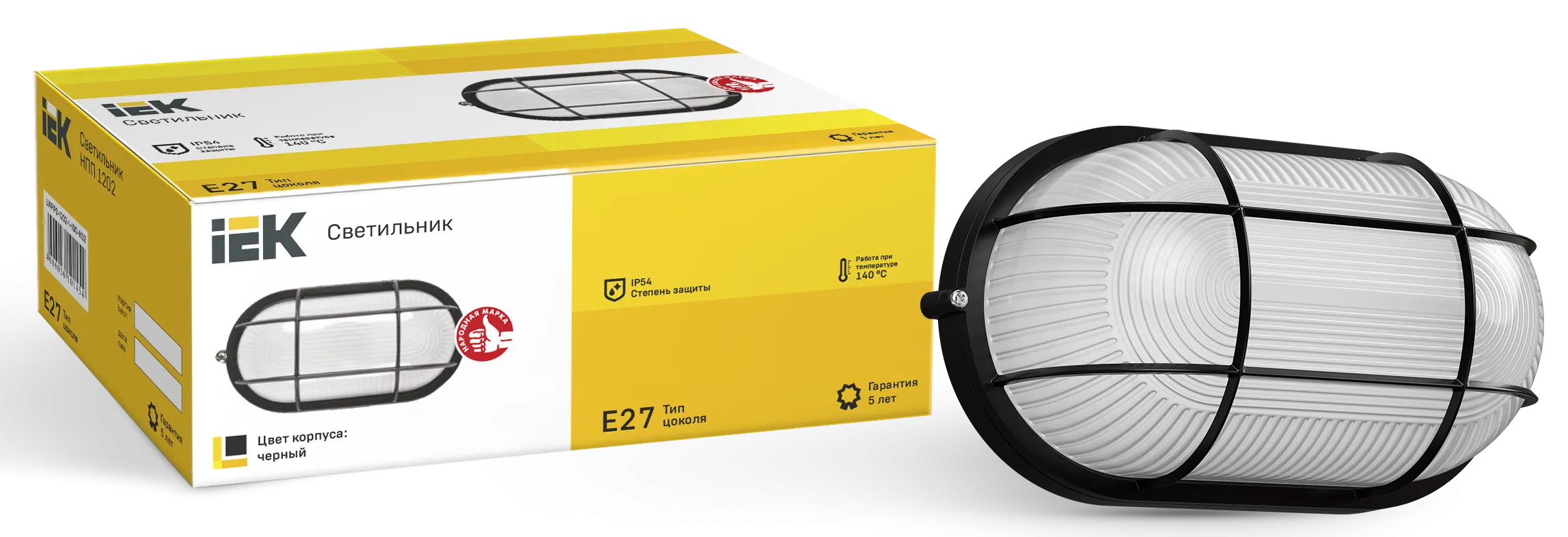 Светильник НПП1202 овал с решеткой 100Вт IP54 черный IEK - Фото 3