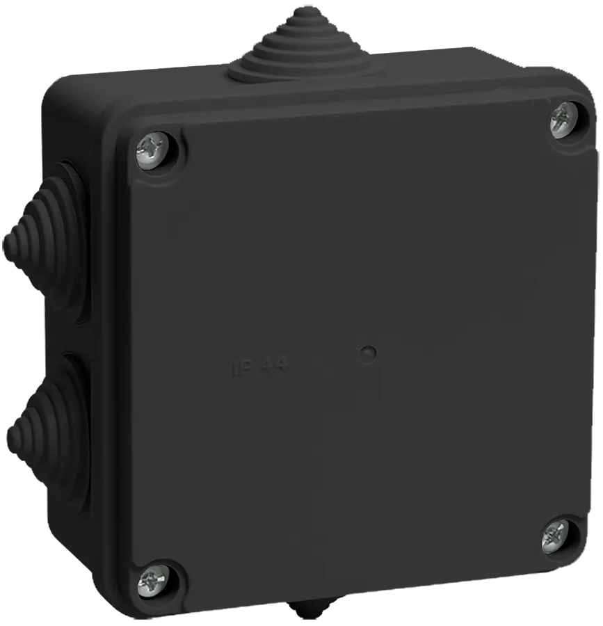 Коробка распаячная КМ41233 для открытой проводки безгалогенная (HF) 100х100х50мм IP44 6 гермовводов черная (RAL 9005) IEK
