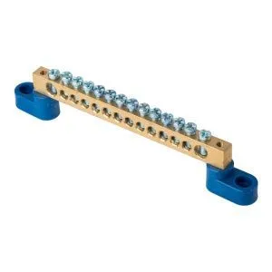 Шина "0" N (8x12мм) 14 отв. латунь 2 синих угловых изолятора EKF sn0-125-14-2