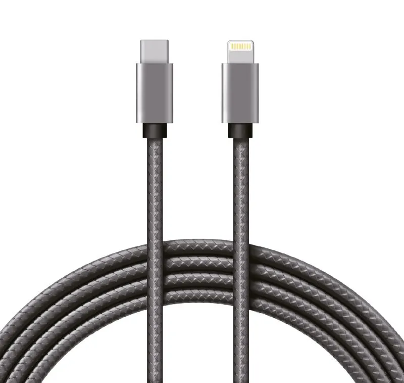 Кабель Type-C – Lightning для Apple, 2,4A 1 м, в нейлоновой графитовой оплетке, Power Delivery REXANT