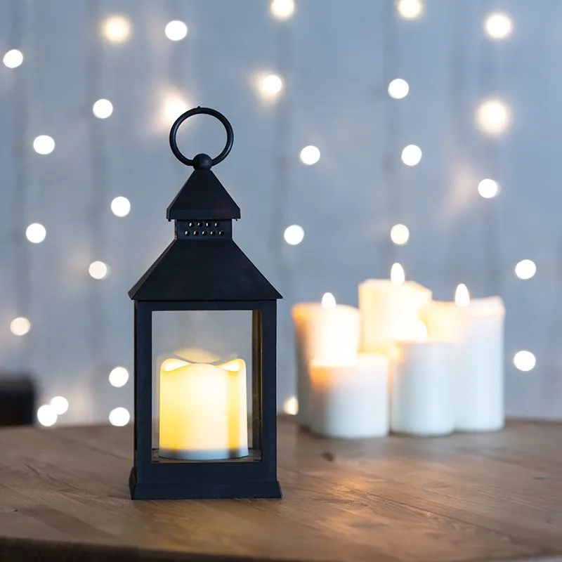 Декоративный фонарь со свечкой, черный корпус, размер 10,5х10,5х24 см, цвет ТЕПЛЫЙ БЕЛЫЙ - Фото 2