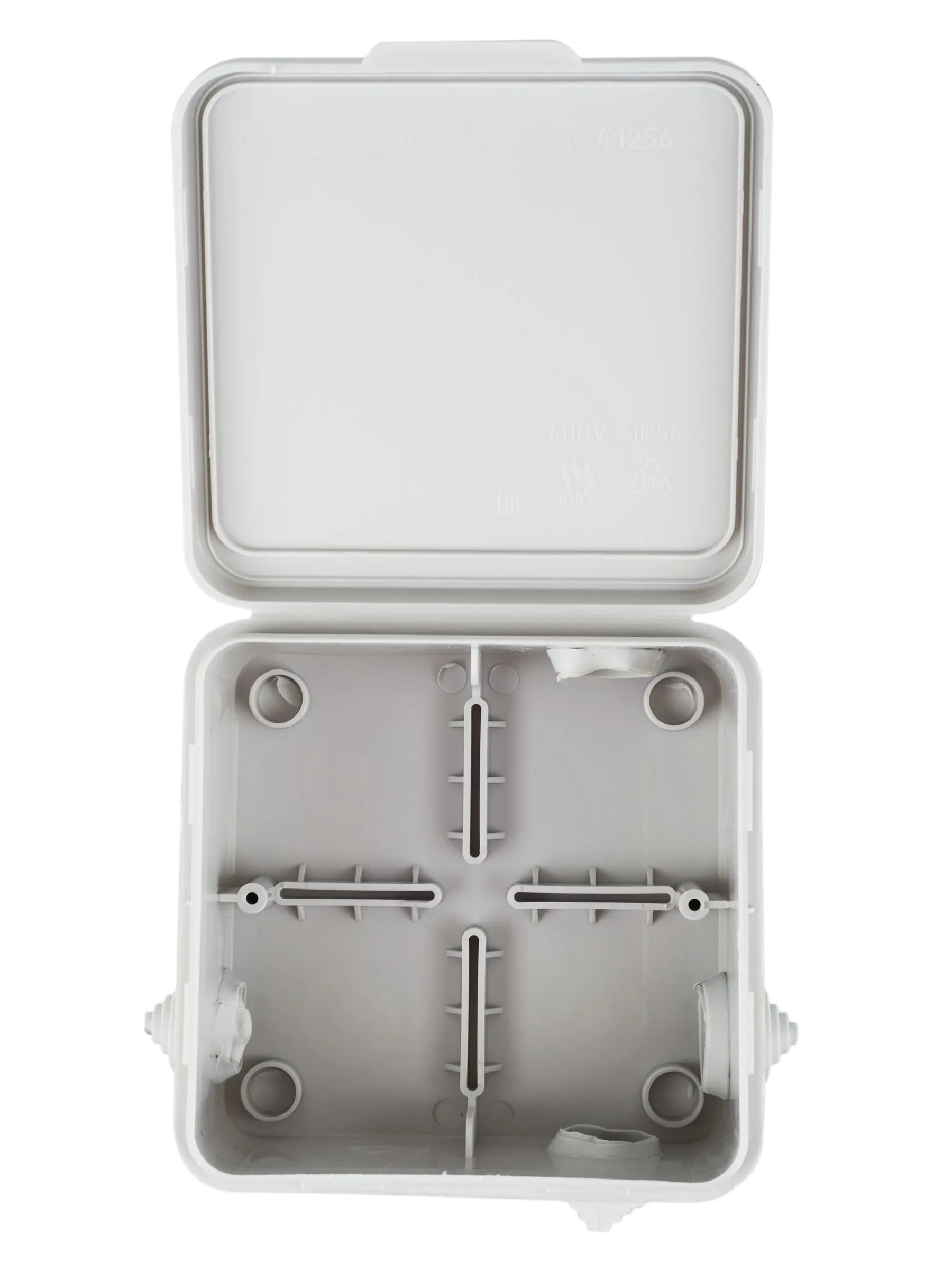 Коробка распаячная для о/п 100х100х50мм IP54 КМ41256 безгалогенная (HF) с откидной крышкой 8 гермовводов серая IEK - Фото 3