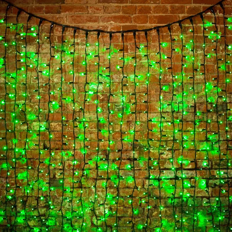 Гирлянда светодиодная Занавес 2х1,5м 360 LED ЗЕЛЕНЫЙ черный КАУЧУК IP67 постоянное свечение 230В блок в комплекте NEON-NIGHT - Фото 2