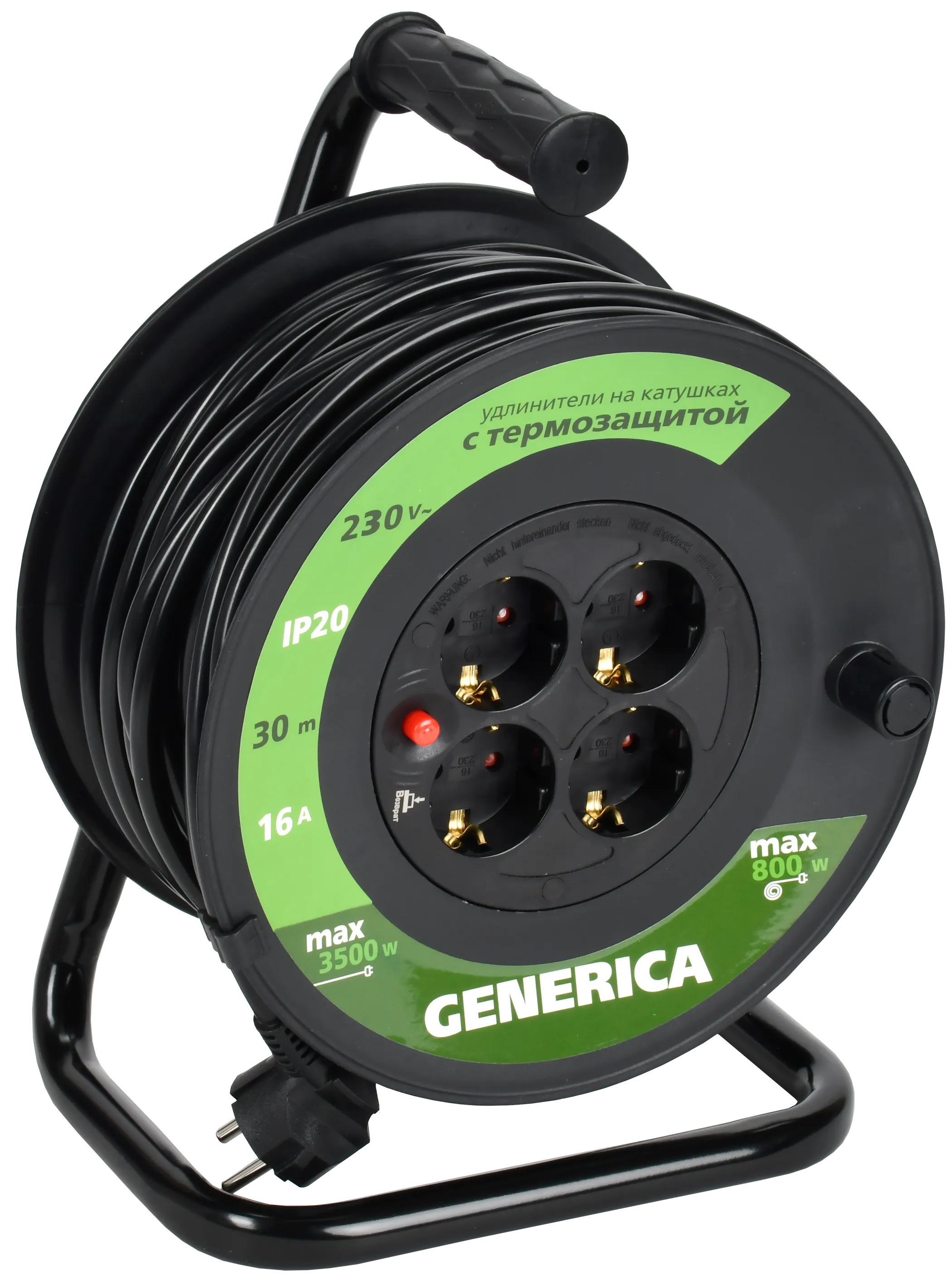 Катушка УК30 с термозащитой 4 места 2P+PE/30м 3х1,5мм2 GENERICA - Фото 2