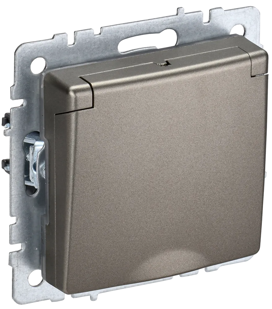 BRITE Розетка 1-местная с заземлением с защитными шторками и крышкой 16А IP20 РСбш10-3-БрШ шампань IEK BR-R16-16-K37