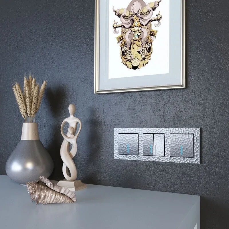 Выключатель двухклавишный с подсветкой (hammer серебряный) Werkel - Фото 4