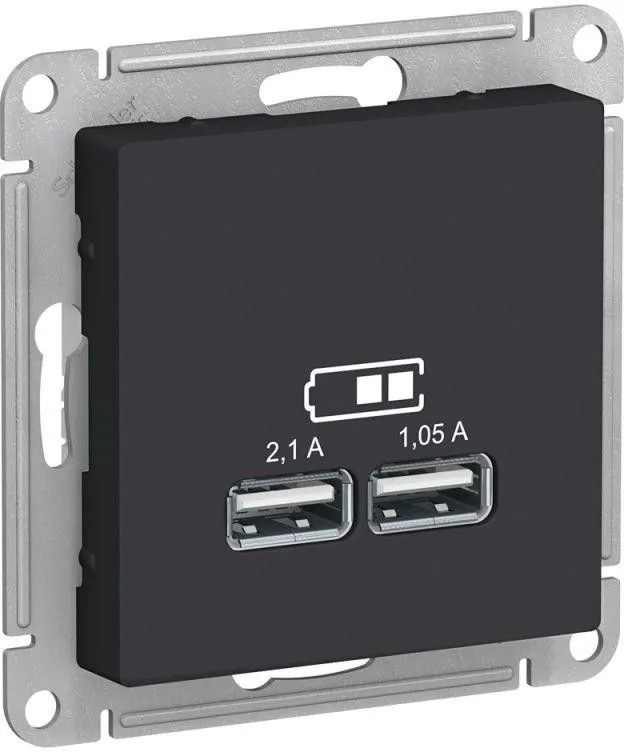 Розетка USB AtlasDesign тип A+A 5В 1х2.1А 2х1.05А механизм карбон SE ATN001033