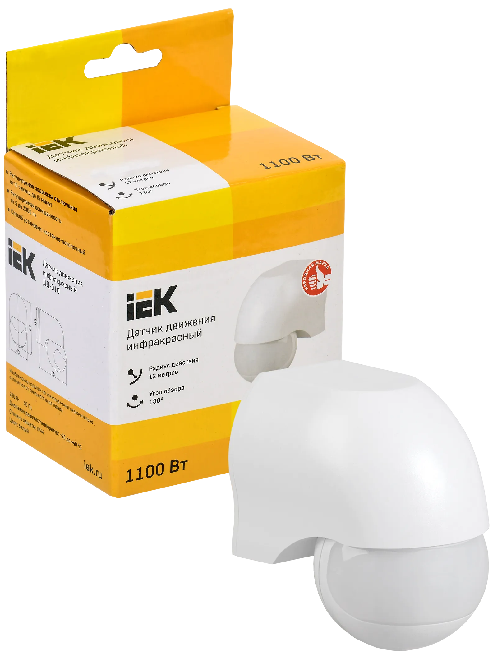 Датчик движения ДД-010 1100Вт 180град 10м IP44 белый IEK - Фото 3